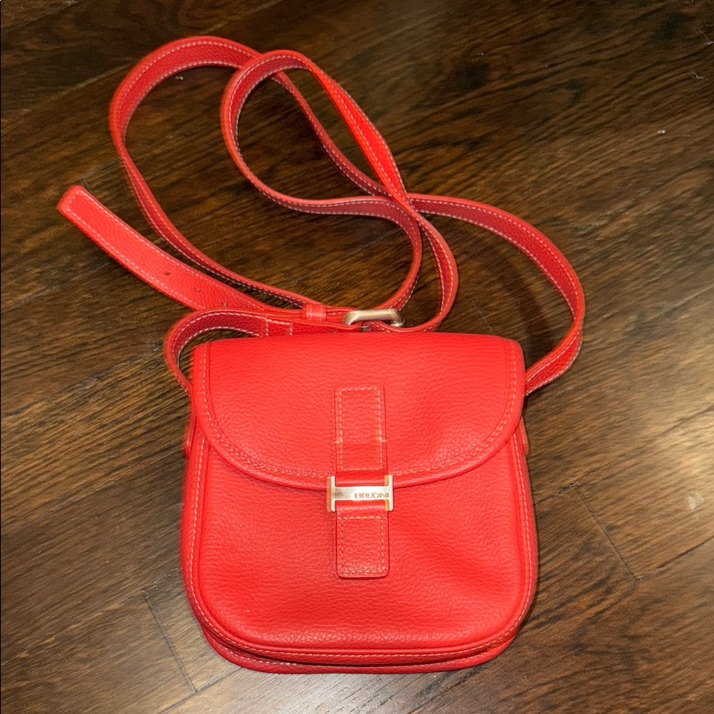 Boconi Red Leather Crossbody Bag with Adjustable Strap
